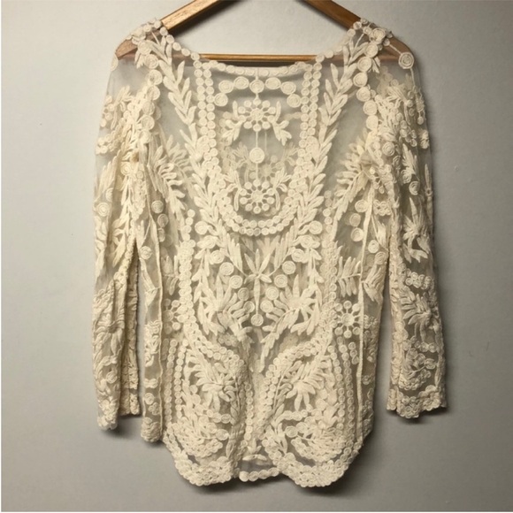 Choies Cream Lace mesh long sleeved Crochet Blouse. - Picture 6 of 6